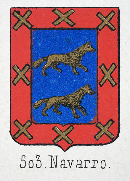 istock Medieval heraldry, Coat of arms, Shield with, Gold, Wolves, Blue, Red, Spanish, Vintage illustration 2238545407
