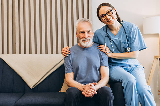 istock Nurse caring for senior man in home 2238545725