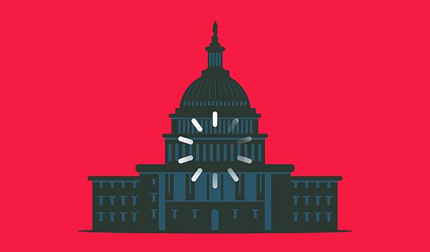 USA government shutdown, political crisis concept illustration USA Congress with loading icon. Shutdown, political crisis concept. Vector illustration. government-shutdown stock illustrations