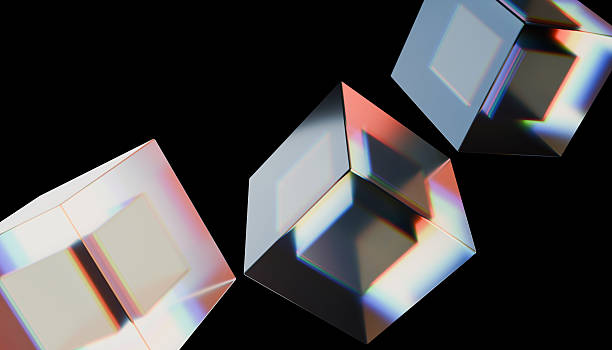 istock Abstract image of three transparent cubes with colorful reflections floating against black background, creating modern and futuristic feel 2238555238