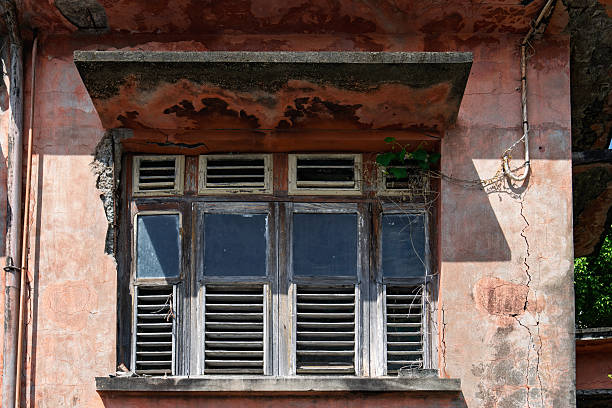 Farm house window open, rustic wooden wall