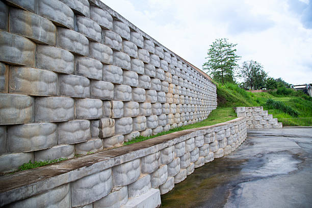 istock Large Concrete Block Retaining Wall System with Textured Finish 2238559466