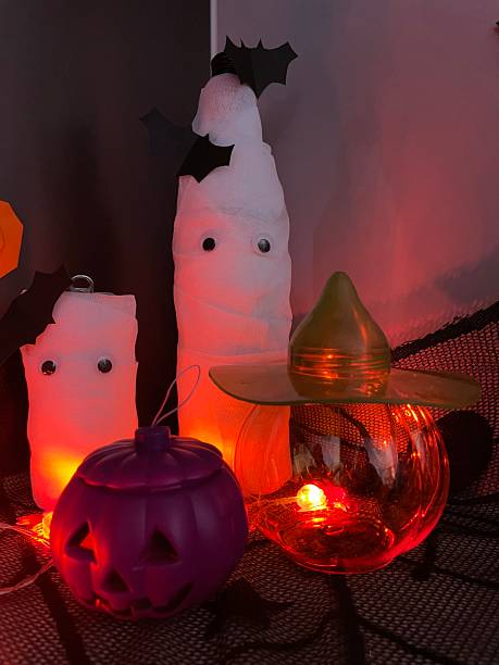 istock Haunted Holiday Scene with Glowing Lights and Ghost Figures 2238563327