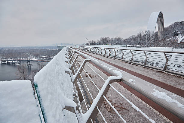 Free picture: Pedestrian bridge with metal bar railings, a snow covered ...