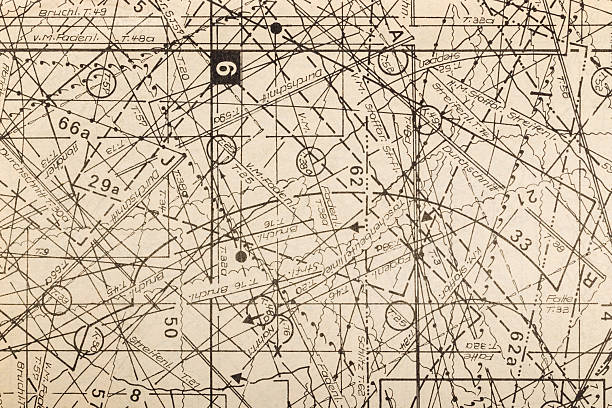 istock Vintage blueprint on old yellowed paper, abstract background with black lines 2238577496