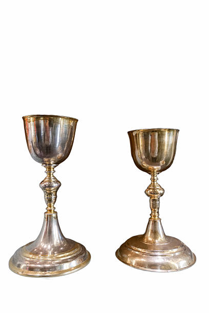 istock Elegant silver chalices displayed on white background for a formal occasion or celebration event with intricate designs 2238581417