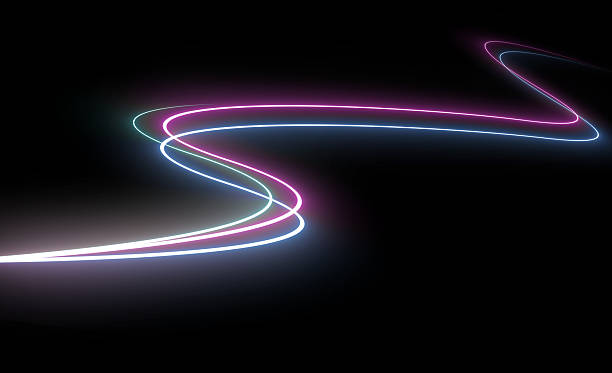 istock Abstract futuristic glowing neon laser line curve. Light trail wave, style optic fiber, digital artworks 2238581690
