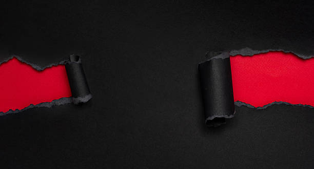 istock Black torn paper with red reveal,wide copy space banner mockup 2238582179