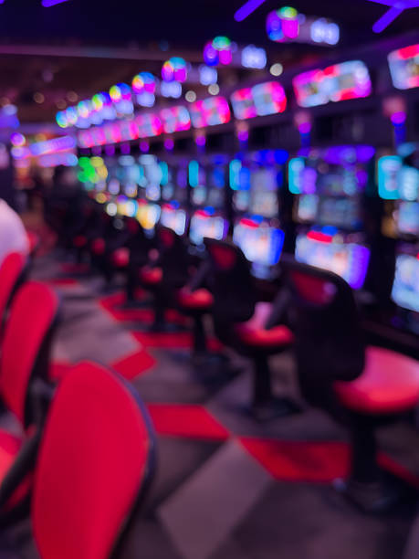 istock Defocused Pachinko Parlor Background、Abstract Neon Slot Machine Lights 2238585821