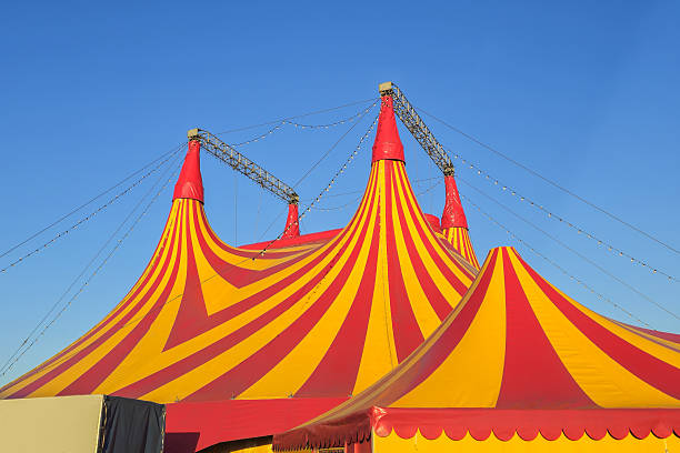 istock Red and white circus tent top. 2238587565
