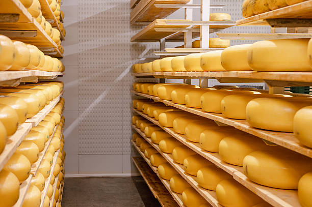 istock Wooden Shelves with Cows Milk Cheese 2238589104