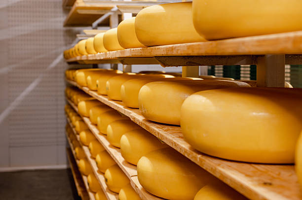 istock Wooden Shelves with Cows Milk Cheese 2238591000