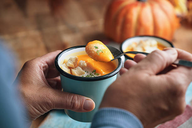 Butternut Pumpkin Soup with Cream and Croutons