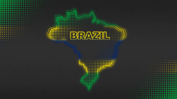 istock Neon Brazil Map Outline Futuristic Glow with National Colors Illustration 2238604982