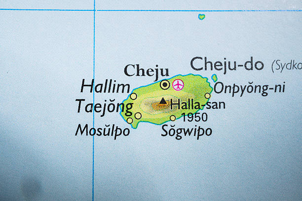 istock Cheju island detailed map with Hallasan peak.. 2238606154