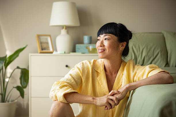 Japanese women enjoying the morning while waking up