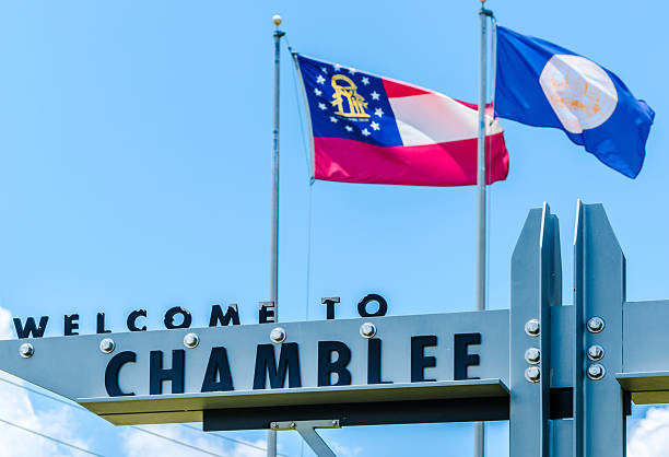 Chamblee, Georgia, USA - June 10, 2014: A welcome sign hangs outside Chamblee City Hall in Chamblee, Georgia.