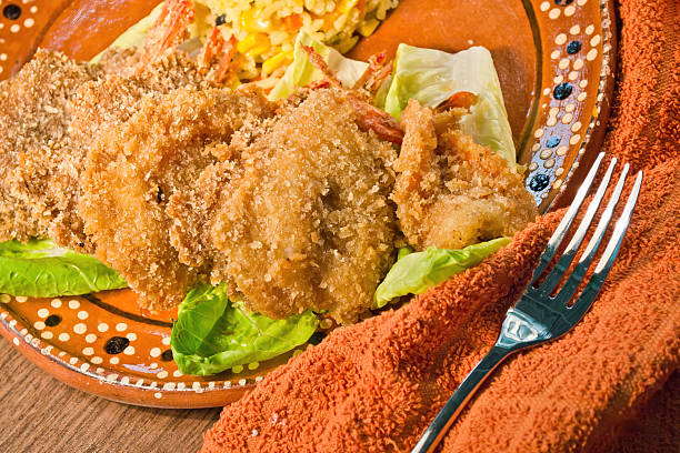 istock Crispy Breaded Fried Shrimp (Camarones Empanizados) with Mexican Rice 2238649862