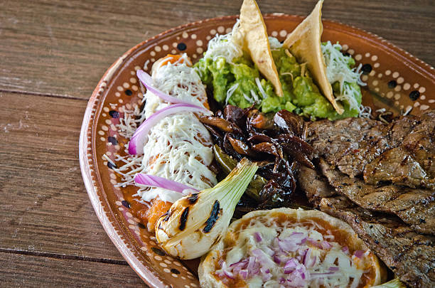 Traditional Cecina Platter with Enchiladas, Guacamole, and a Sope