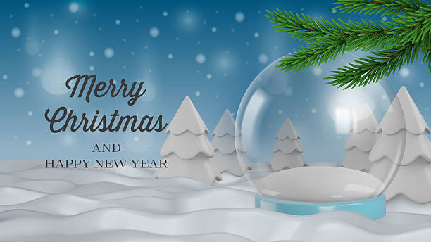 istock christmas banner with 3d snow globe and pine branches. christmas background with 3d christmas tree on snowy landscape 2238651093
