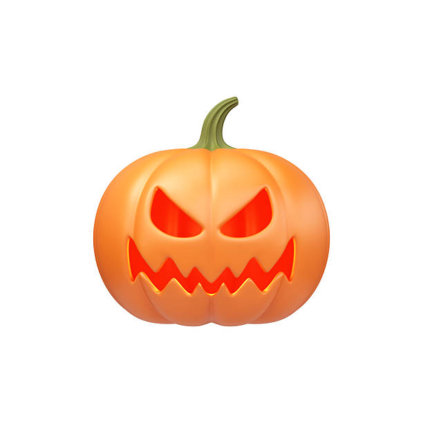 Scary 3D Halloween pumpkin with glowing eyes.
