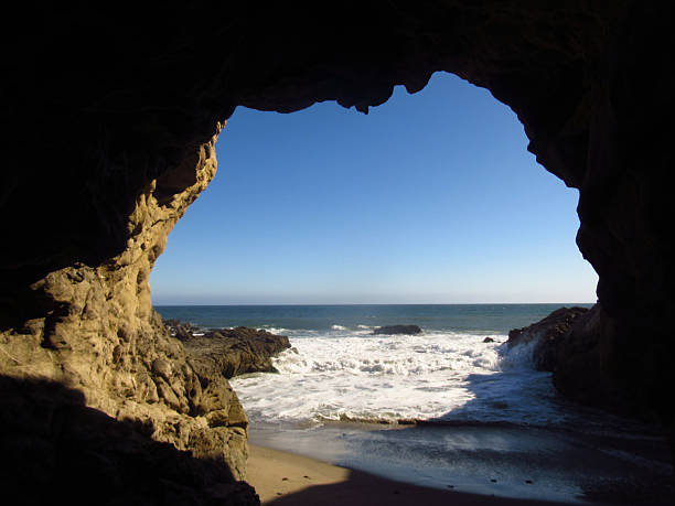 Looking Out of a Sea Cave Onto Beach