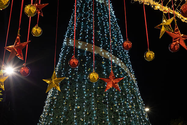 istock Stars and round balls form a beautiful chic Christmas light background. 2238674280