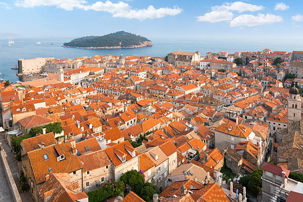 Houses and apartments on the hillside outside the old historic center of Dubrovnik, Croatia.