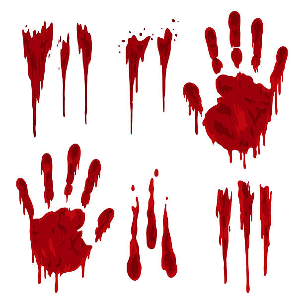istock Set of bloody handprints and dripping stains 2238676117
