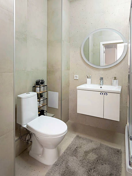 istock Modern bathroom interior with toilet. Vertical photo. 2238688262