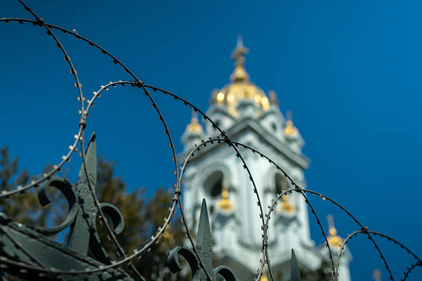 detail shot of the towers of the church of San Rafael in Zarcero with a clear blue sky on a summer afternoon. Costa Rica, Alajuela, Zarcero