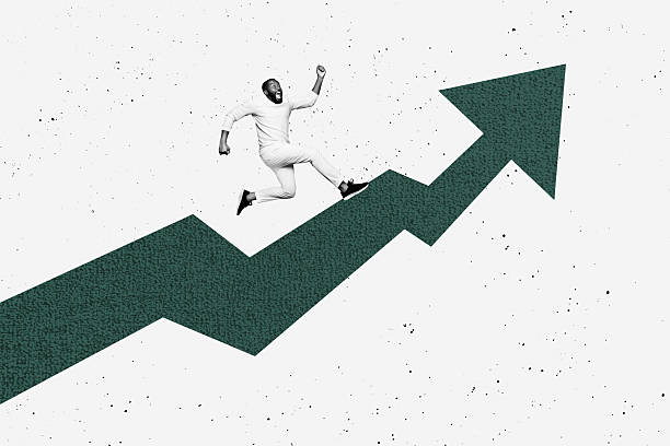 istock 3d full poster banner collage of happy businessman run arrow development statistics aim achievement progress goal promotion 2238700535