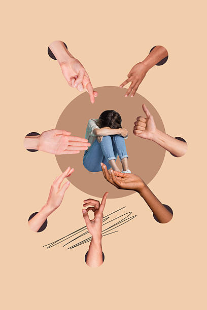 istock Collage showing glamorous man woman surrounded by pointing gesturing hands symbolizing attention and social phobia 2238701167