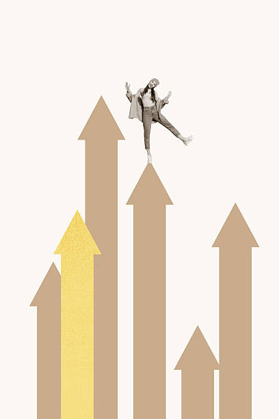 istock Pop sketch 3d image artwork collage of happy businesswoman stand arrow development progress statistics aim achievement success 2238701812