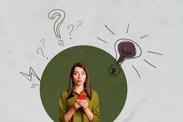 istock Collage of remote worker with laptop smartphone tablet surrounded by question marks light bulb symbolizing new business ideas 2238702026