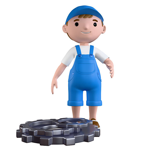 3D cartoon character and gear. Icon for presentation. 3D render.