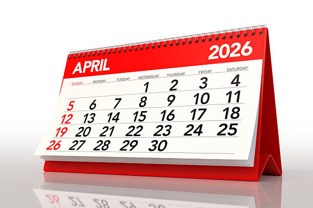 istock Red Desktop Calendar Showing April 2026 Month 2238717167