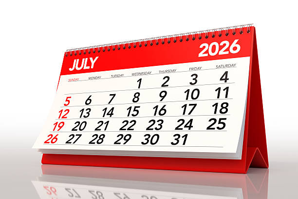 istock Red Desktop Calendar Showing July 2026 Month 2238717173
