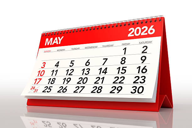 istock Red Desktop Calendar Showing May 2026 Month 2238717181