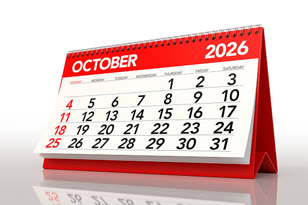 istock Red Desktop Calendar Showing October 2026 Month 2238717184