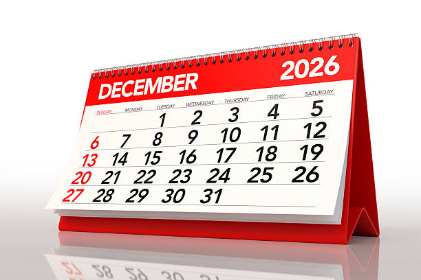 istock Red Desktop Calendar Showing December 2026 Month 2238717188