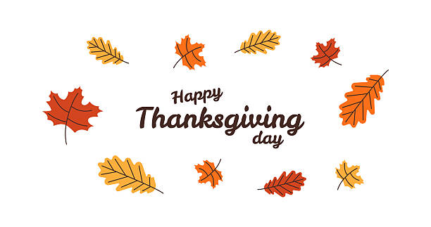 istock Happy Thanksgiving wish calligraphic script and leaves. Vector illustration in flat style for holiday greeting card, postcard 2238718375