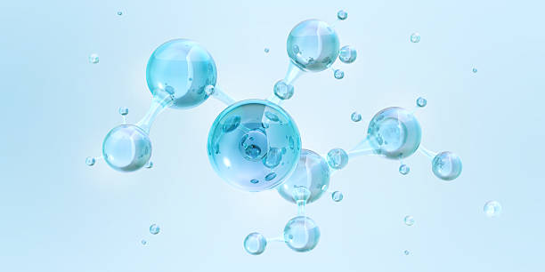 istock Hyaluronic acid molecules, 3D molecular chemical structure formula, abstract glass spheres 2238719834