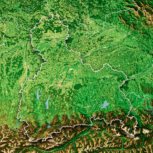 istock Upper Bavaria Satellite Topographic Map 3D Render Color Border 2238720780