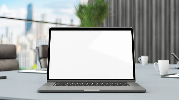 istock Open Laptop with Blank Screen in Modern Office Interior 2238724349