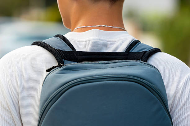 Backpack Standing Vertically On White Background