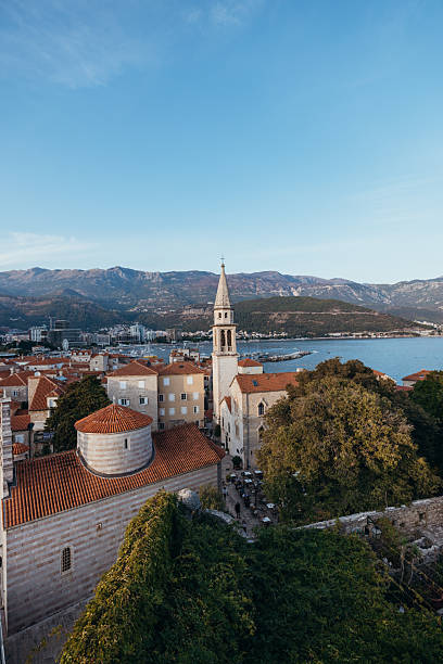 istock Coastal Town with Church Tower and Mountains 2238731353