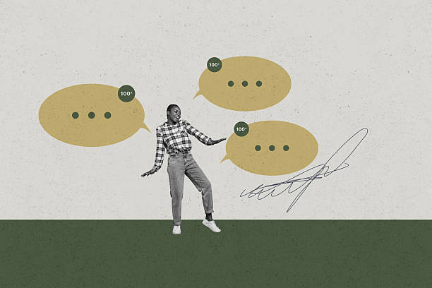 istock Collage with person surrounded by message bubbles symbolizing chatting communication online interaction business 2238731406