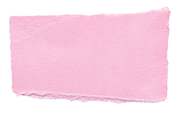 Isolated torn piece of pink paper note cardboard with rough texture and copy space for text on white background design element