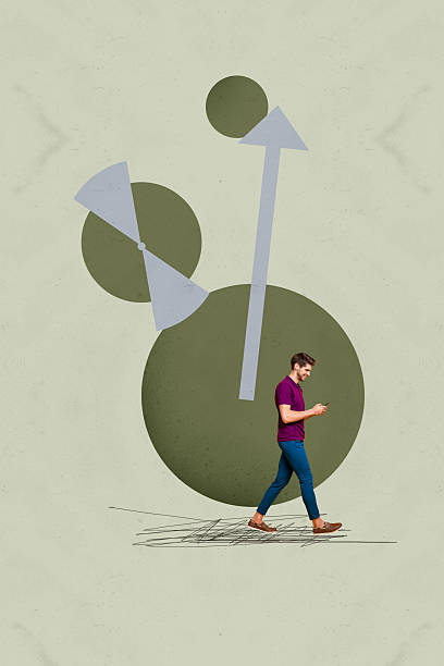 istock Collage of trader persin jumping forward with arrows symbolizing growth progress rising financial achievement 2238733121